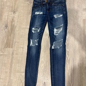 American Eagle Outfitters Dark Blue Distressed Skinny Jeans 2R